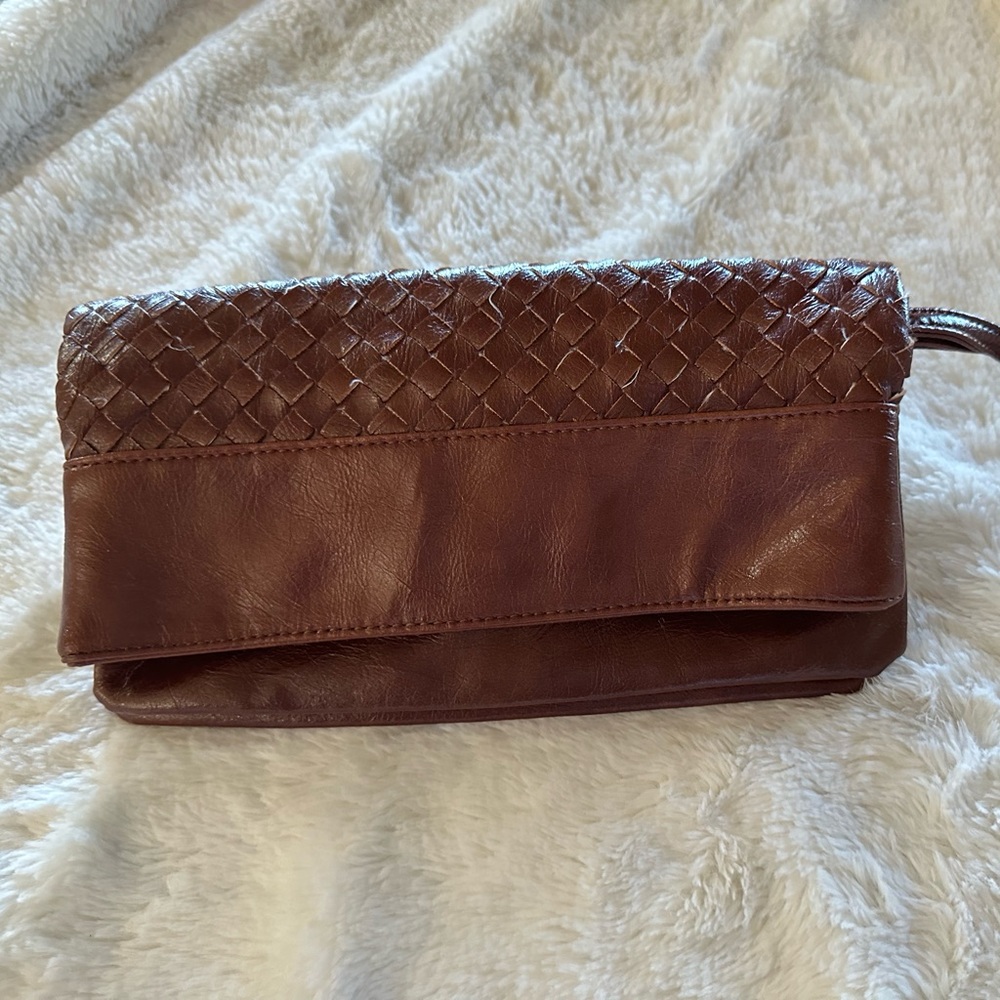 Kimchi Blue Brown Clutch Purse with Inner Zippers Vintage Vibe. 2 compartments